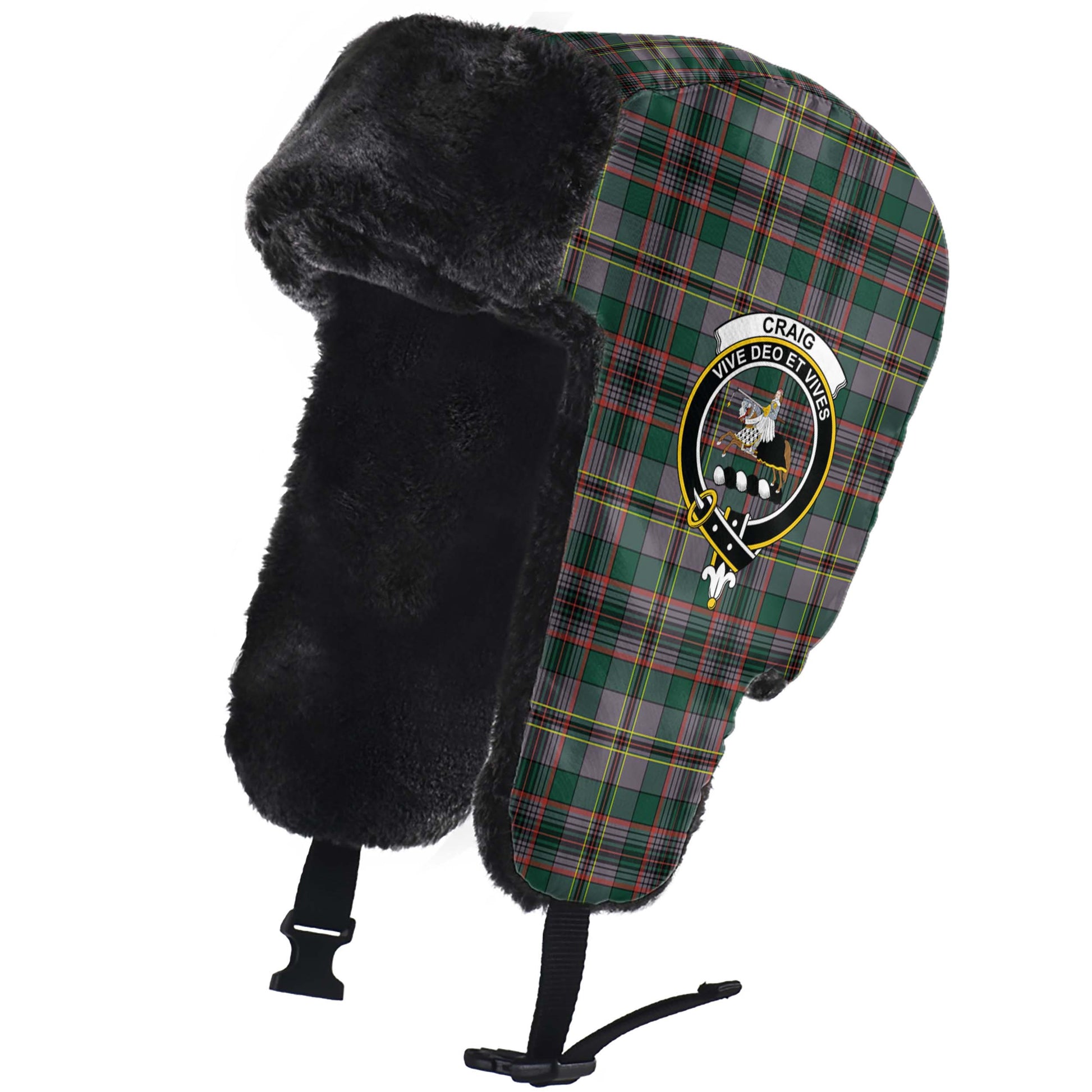 Craig Ancient Tartan Winter Trapper Hat with Family Crest - Tartanvibesclothing