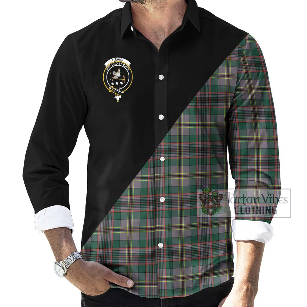 Craig Ancient Tartan Long Sleeve Button Shirt with Family Crest and Military Logo Style - Tartanvibesclothing Shop