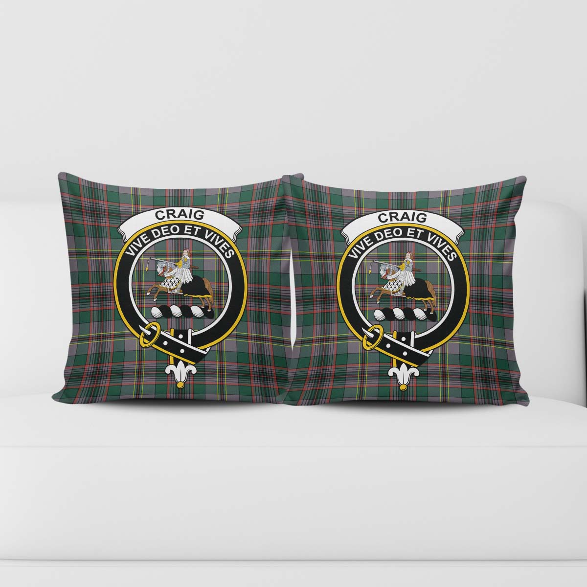 Craig Ancient Tartan Pillow Cover with Family Crest - Tartanvibesclothing