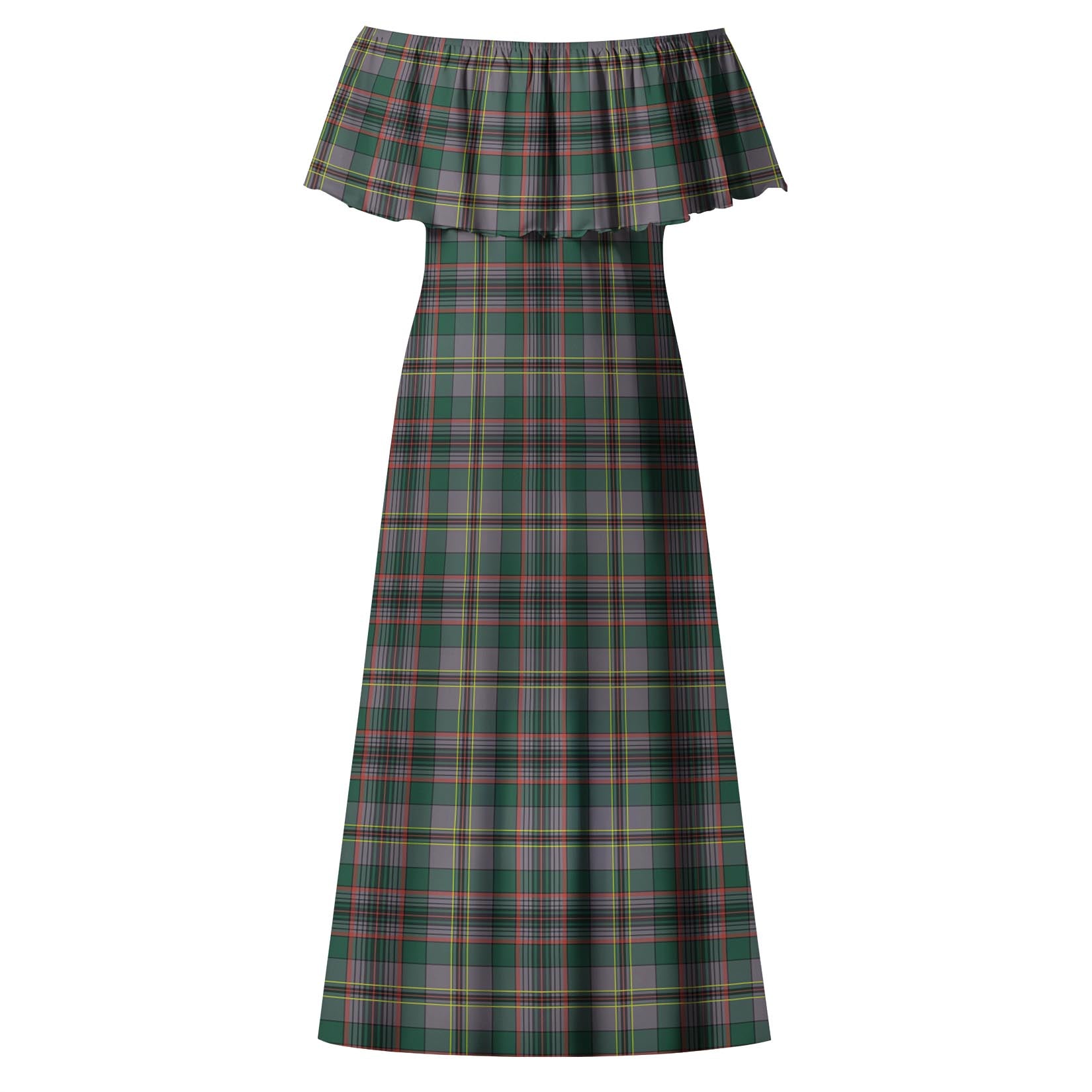 Craig Ancient Tartan Off Shoulder Long Dress - Tartanvibesclothing