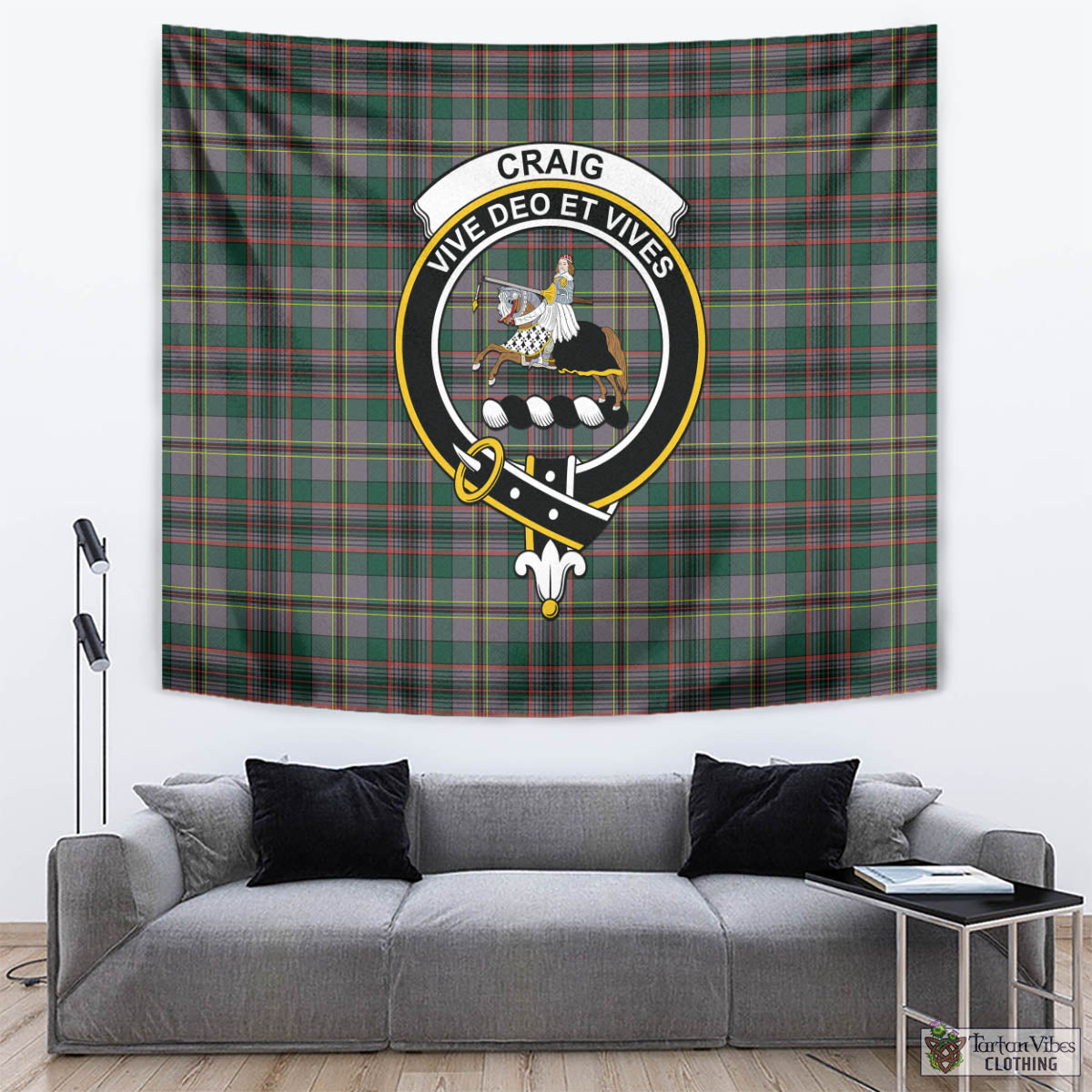 Tartan Vibes Clothing Craig Ancient Tartan Tapestry Wall Hanging and Home Decor for Room with Family Crest