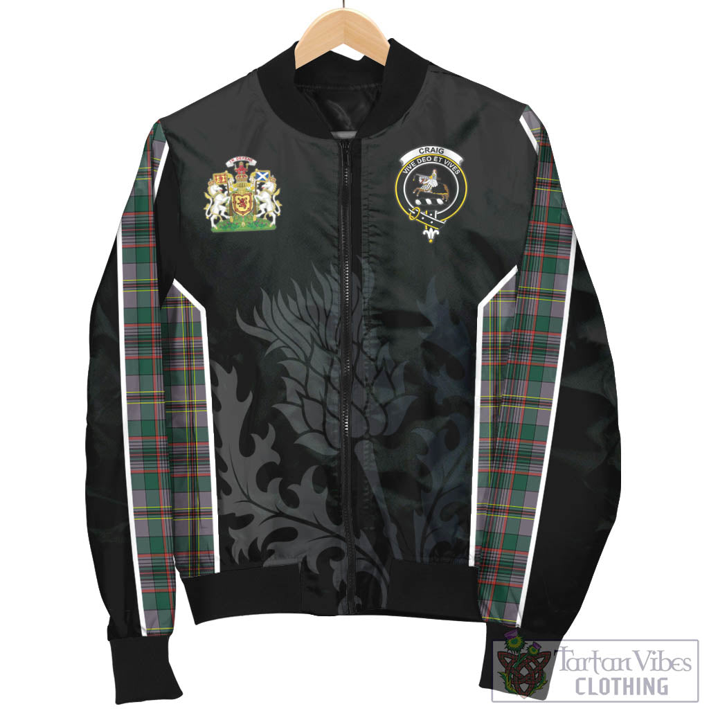 Tartan Vibes Clothing Craig Ancient Tartan Bomber Jacket with Family Crest and Scottish Thistle Vibes Sport Style