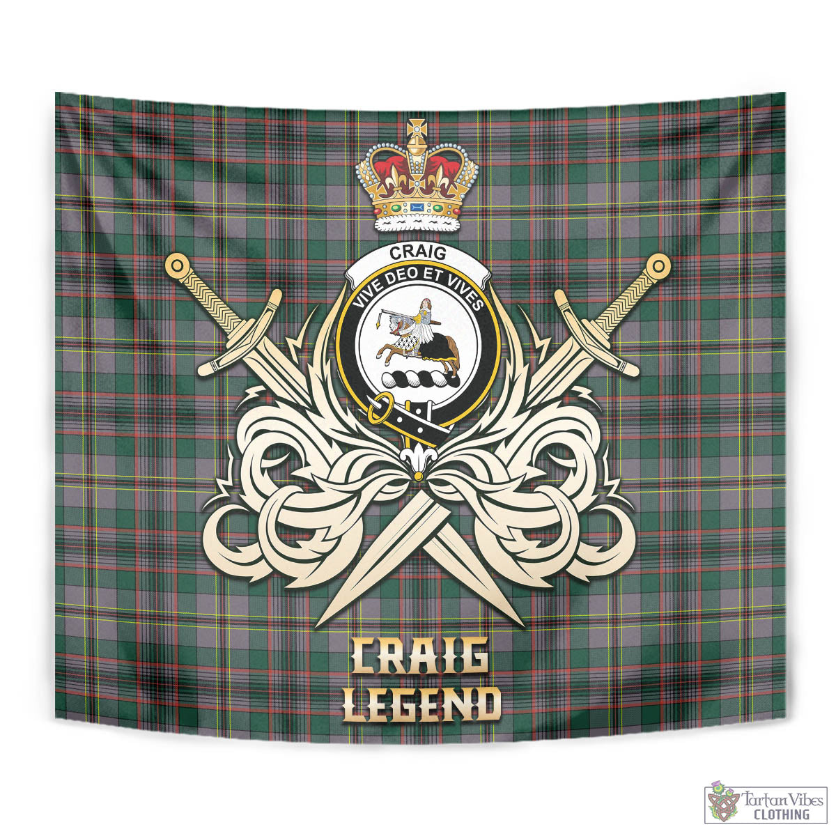 Tartan Vibes Clothing Craig Ancient Tartan Tapestry with Clan Crest and the Golden Sword of Courageous Legacy