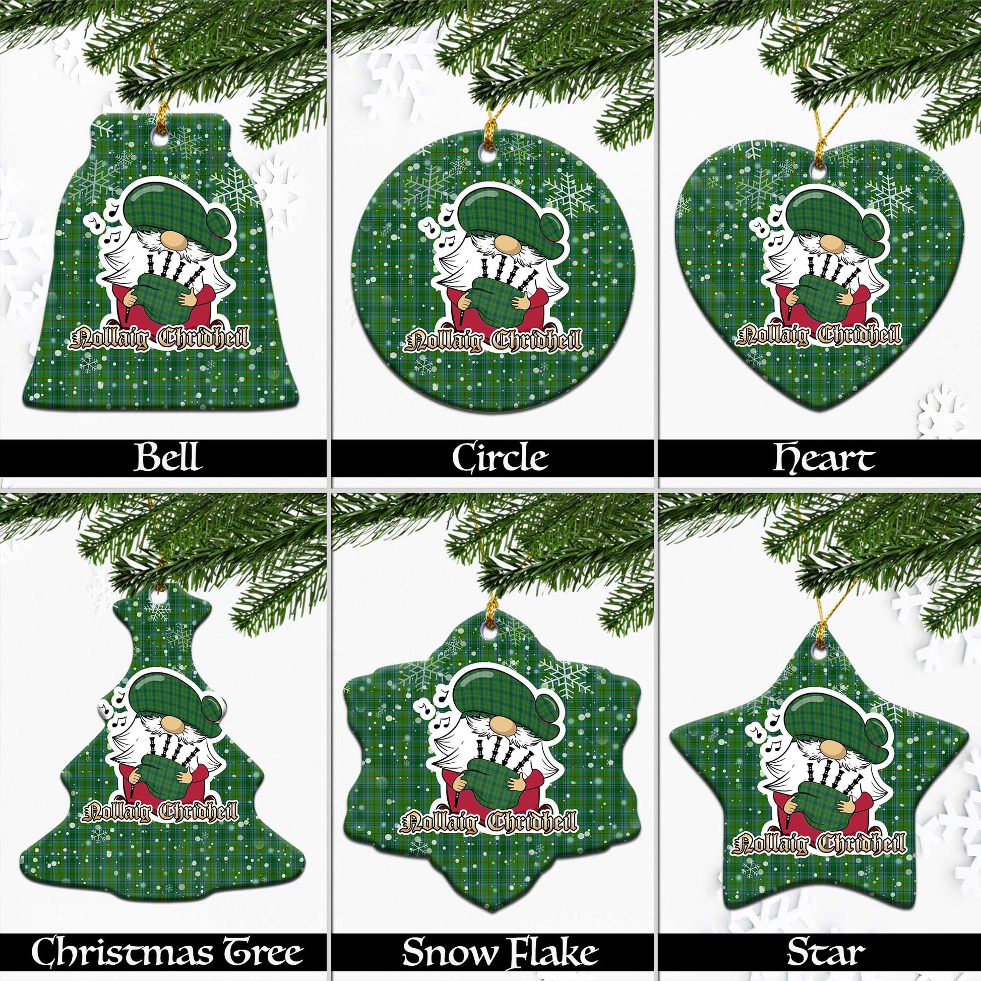 Cranston Tartan Christmas Ornaments with Scottish Gnome Playing Bagpipes Ceramic - Tartanvibesclothing