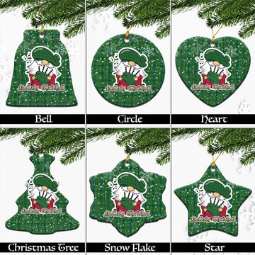 Cranston Tartan Christmas Ceramic Ornaments with Scottish Gnome Playing Bagpipes