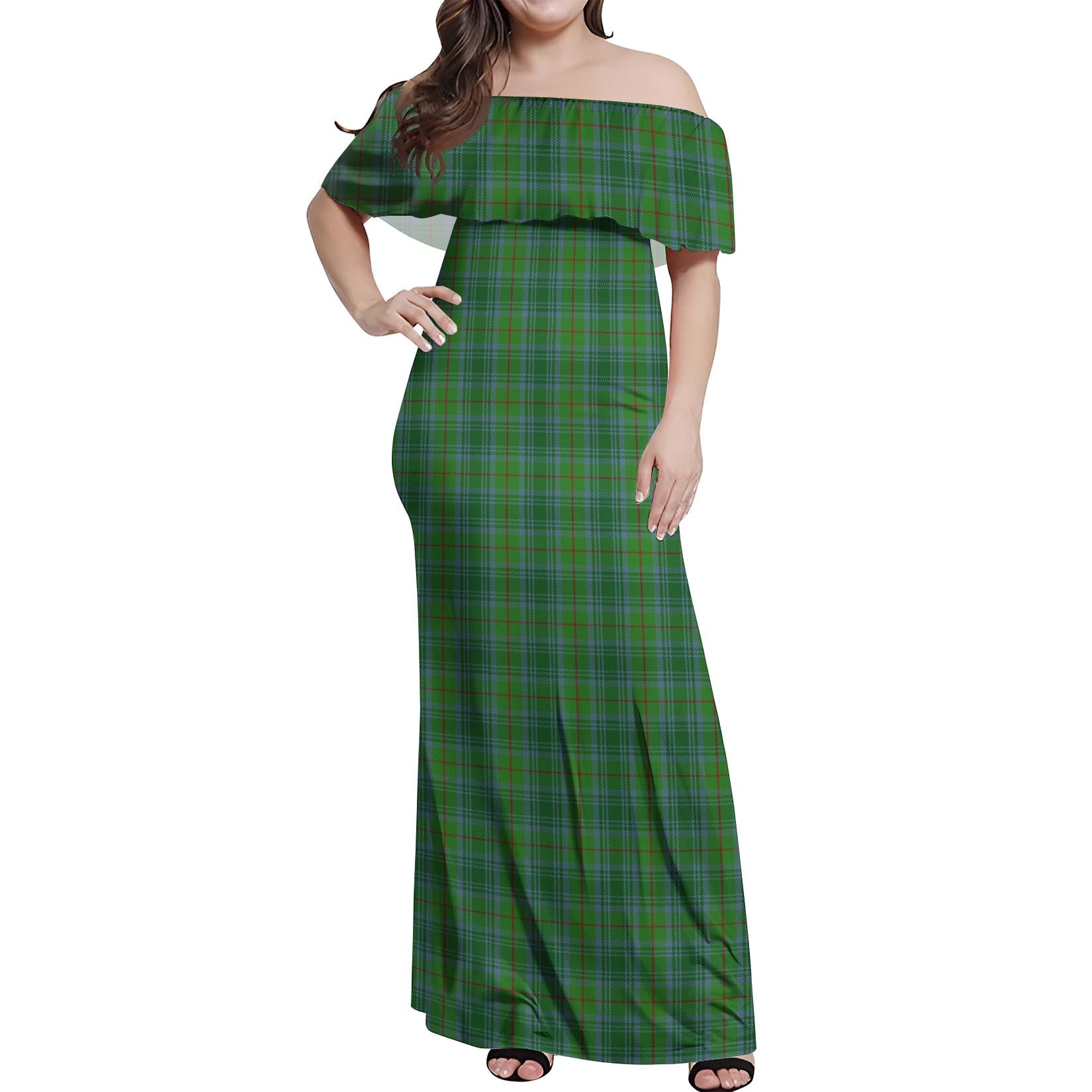 Cranston Tartan Off Shoulder Long Dress Women's Dress - Tartanvibesclothing