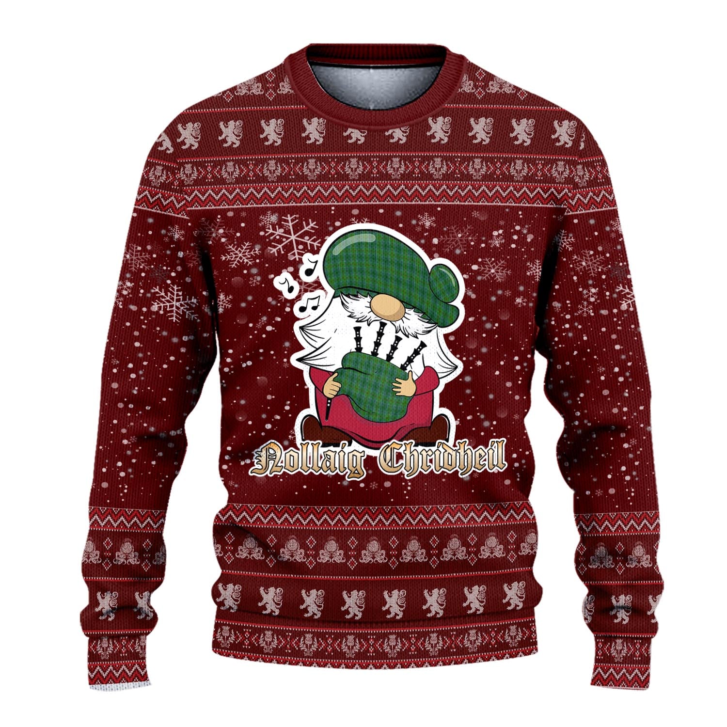 Cranston Clan Christmas Family Knitted Sweater with Funny Gnome Playing Bagpipes - Tartanvibesclothing