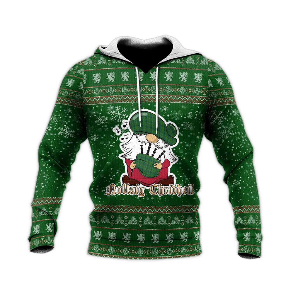 Cranston Clan Christmas Knitted Hoodie with Funny Gnome Playing Bagpipes - Tartanvibesclothing