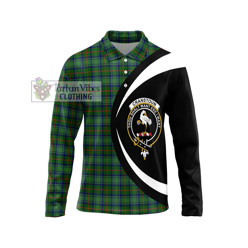 Cranstoun (Cranston) Tartan Long Sleeve Polo Shirt with Family Crest Circle Style Unisex - Tartan Vibes Clothing