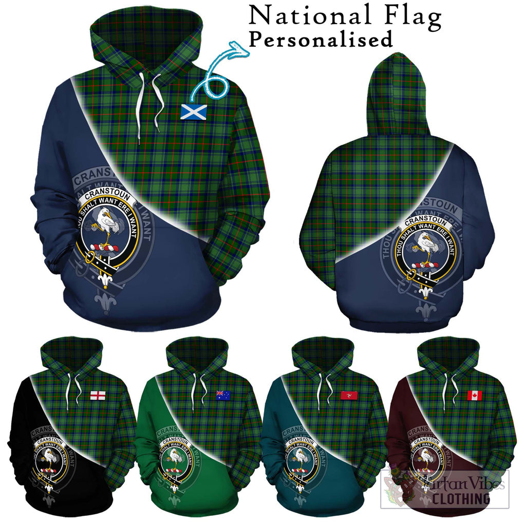 Cranstoun (Cranston) Tartan Hoodie with Personalised National Flag and Family Crest Half Style Zip Hoodie - Tartanvibesclothing Shop