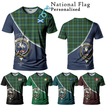 Cranstoun (Cranston) Tartan T-Shirt with Personalised National Flag and Family Crest Half Style