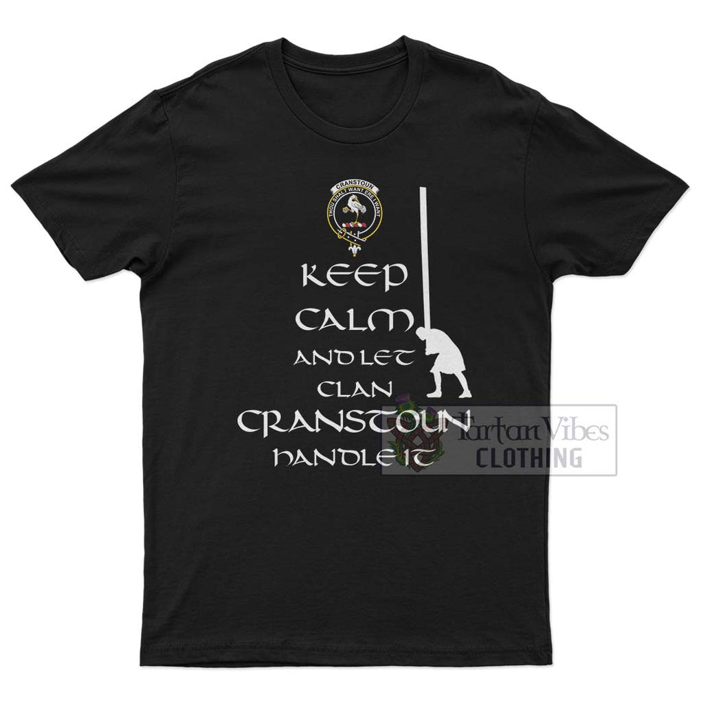 Cranstoun (Cranston) Clan Men's T-Shirt: Keep Calm and Let the Clan Handle It Caber Toss Highland Games Style White - 2D-tartanvibesclothing