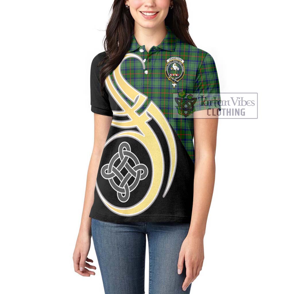 Cranstoun (Cranston) Tartan Women's Polo Shirt with Family Crest and Celtic Symbol Style Women - Tartan Vibes Clothing