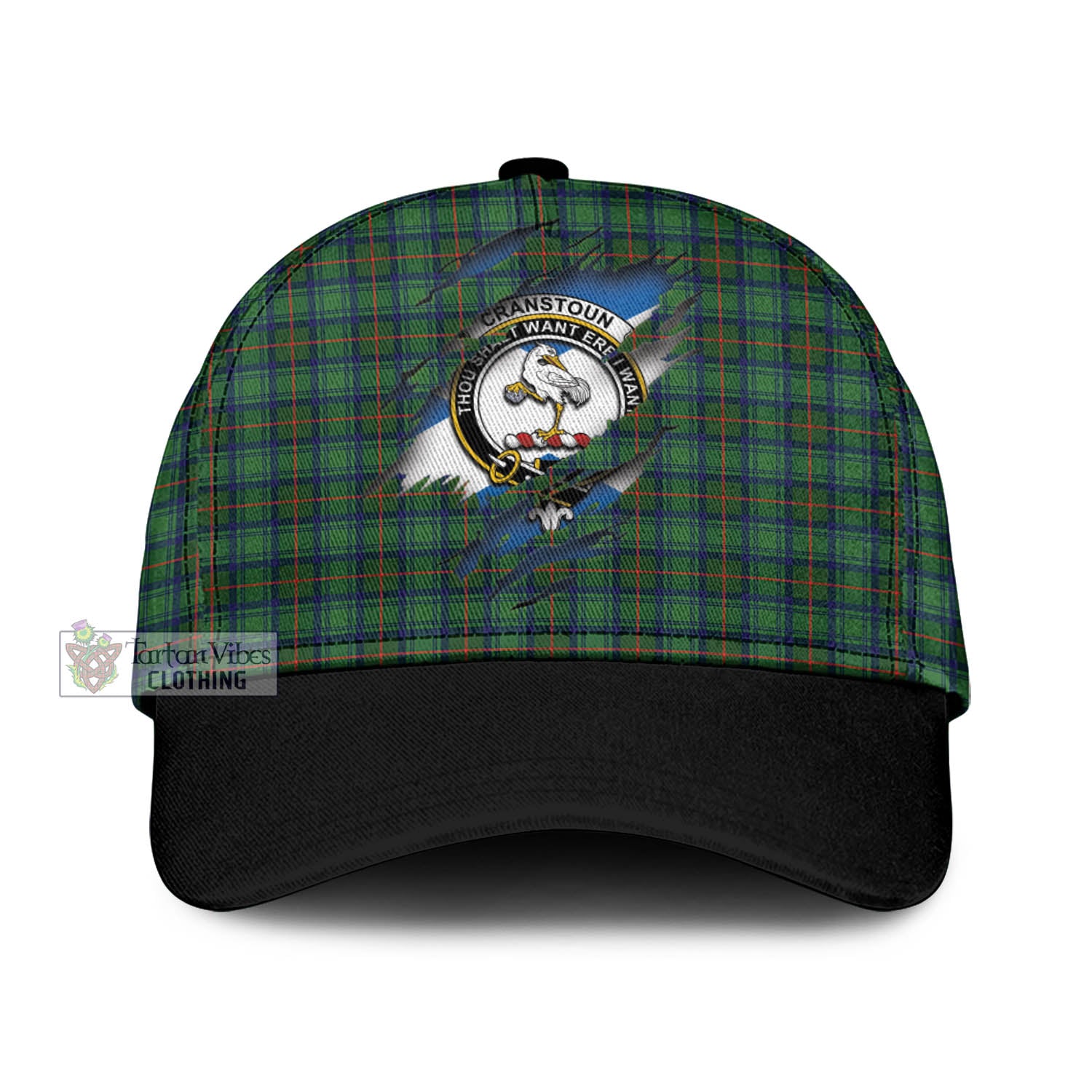 Tartan Vibes Clothing Cranstoun Tartan Classic Cap with Family Crest In Me Style