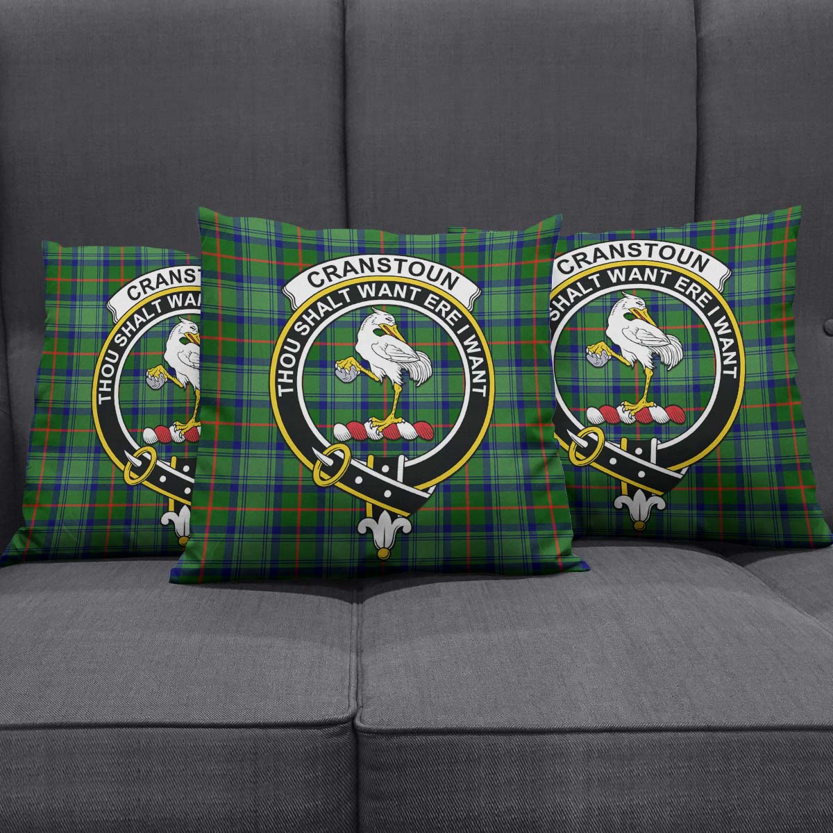 Cranstoun Tartan Pillow Cover with Family Crest Square Pillow Cover - Tartanvibesclothing