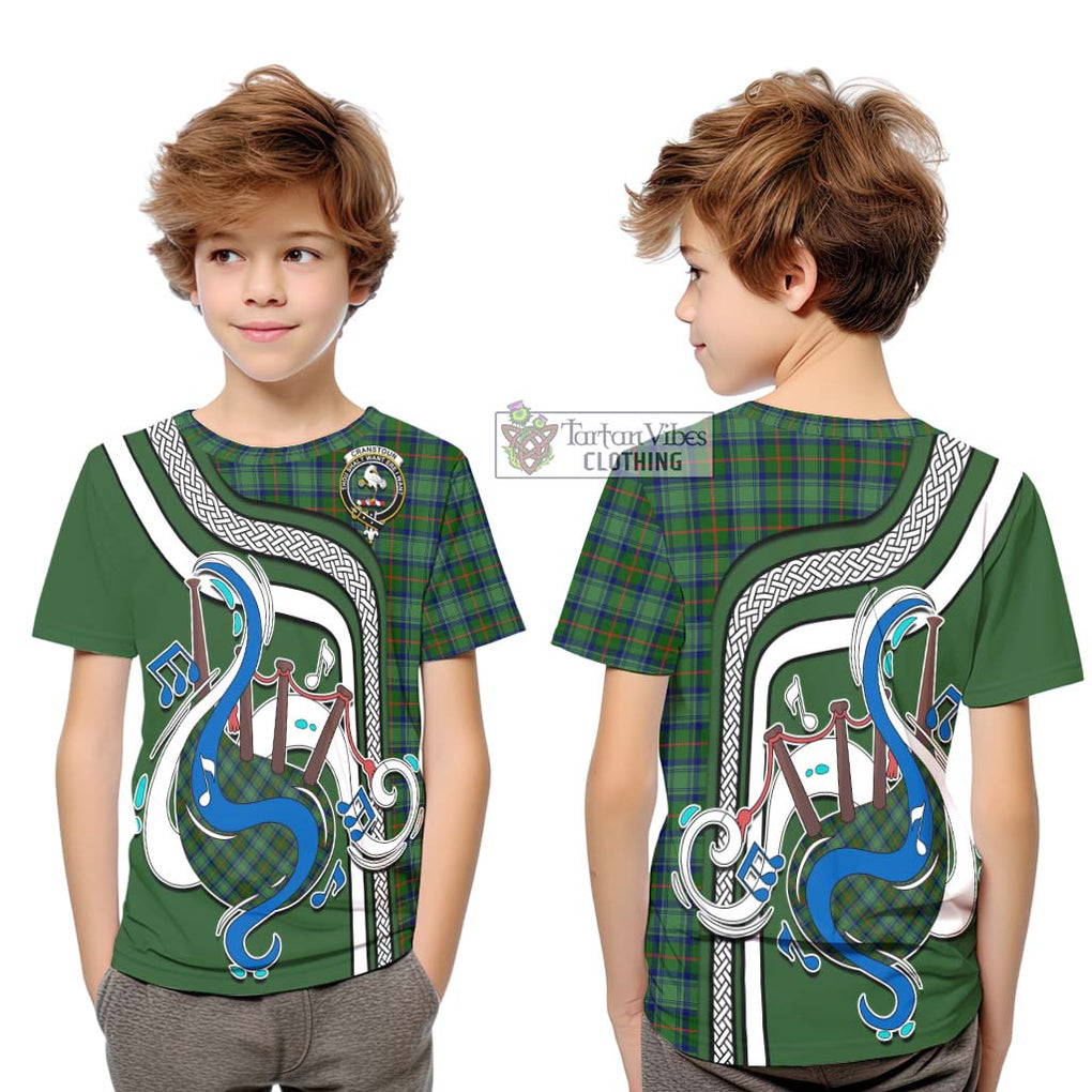 Tartan Vibes Clothing Cranstoun Tartan Kid T-Shirt with Epic Bagpipe Style