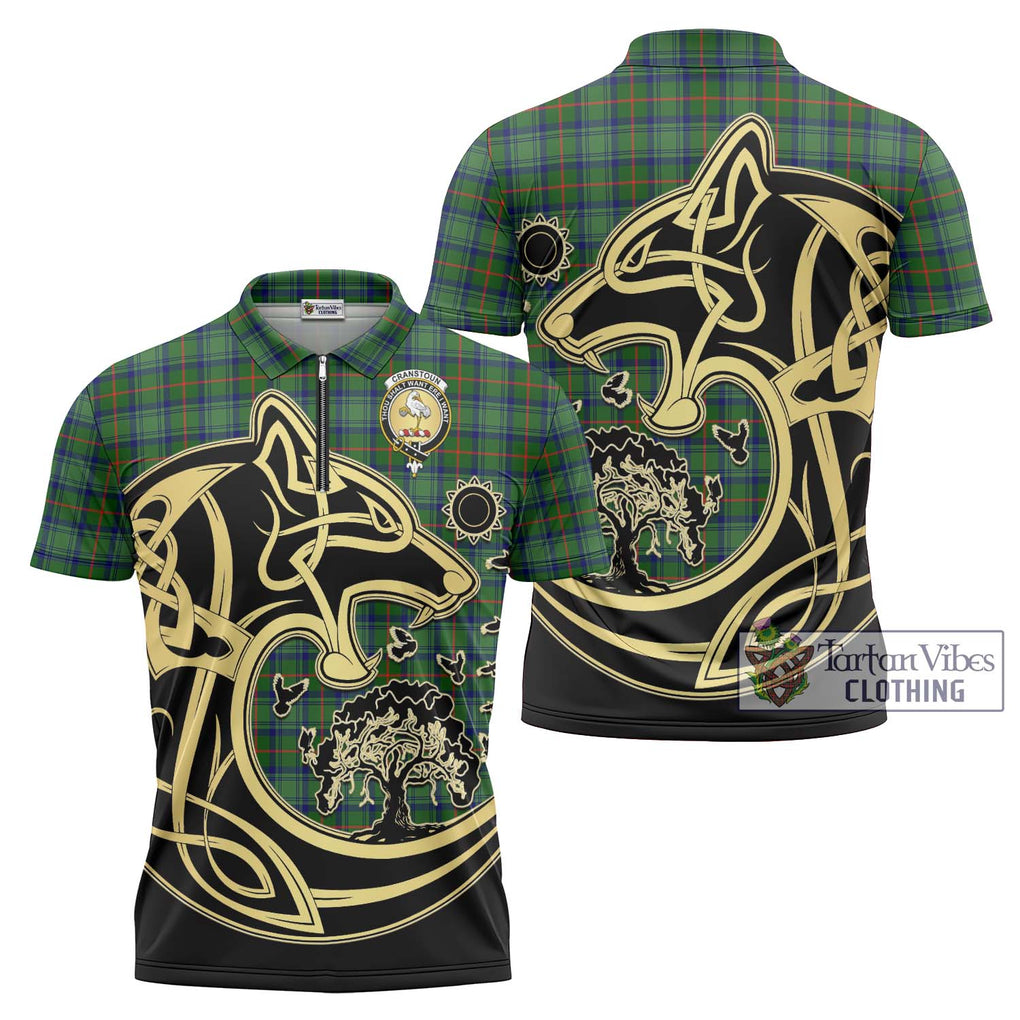 Cranstoun (Cranston) Tartan Zipper Polo Shirt with Family Crest Celtic Wolf Style Unisex - Tartanvibesclothing Shop