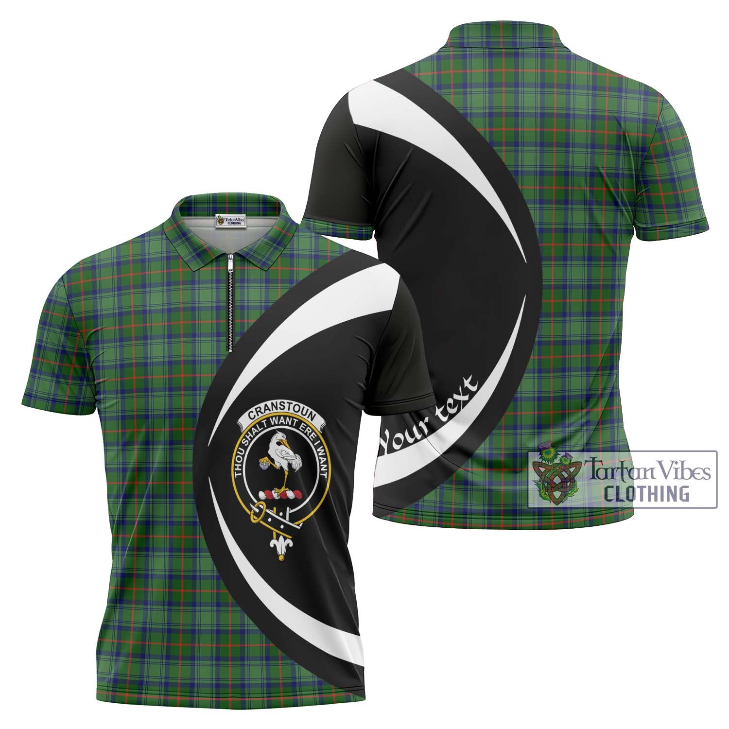 Tartan Vibes Clothing Cranstoun Tartan Zipper Polo Shirt with Family Crest Circle Style