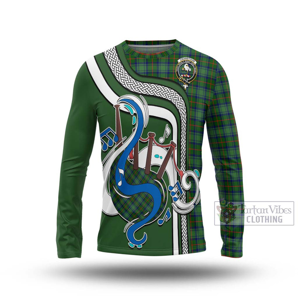 Tartan Vibes Clothing Cranstoun Tartan Long Sleeve T-Shirt with Epic Bagpipe Style