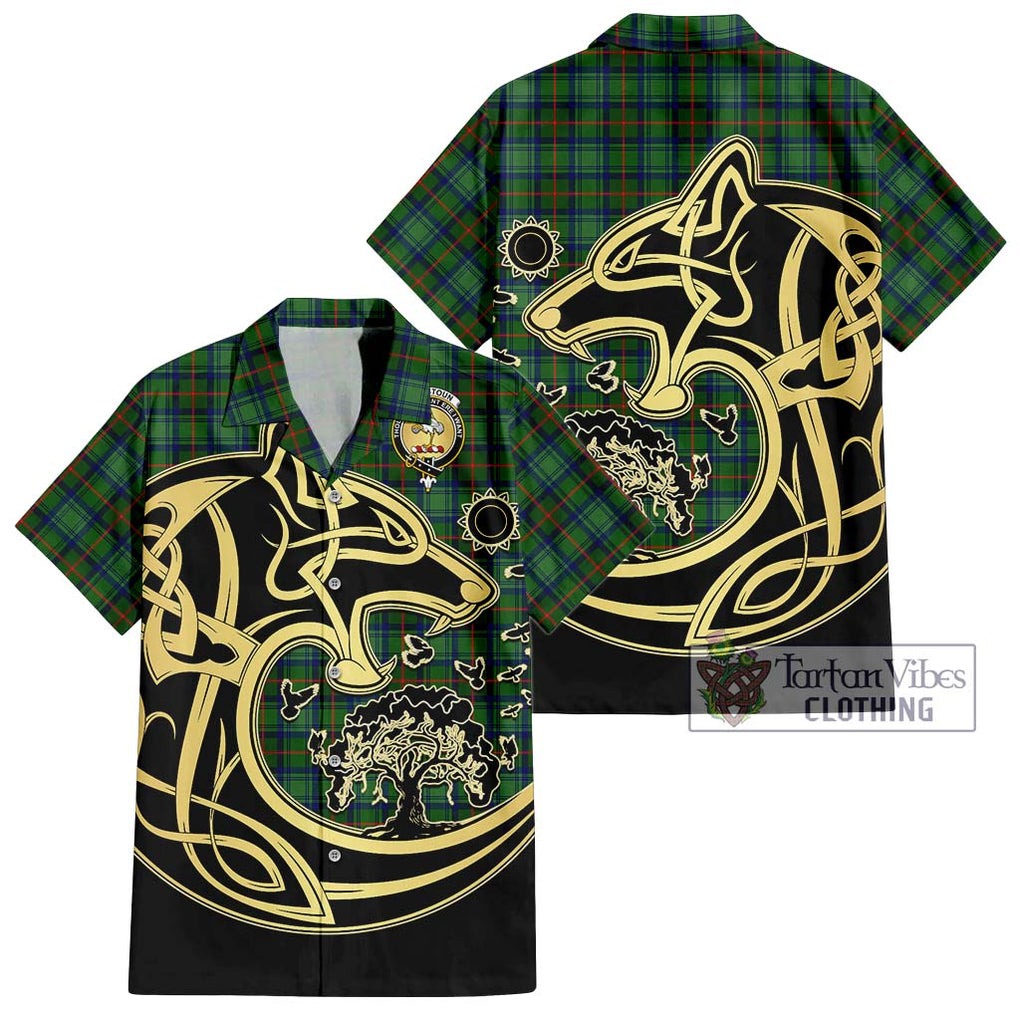 Cranstoun (Cranston) Tartan Short Sleeve Button Shirt with Family Crest Celtic Wolf Style Kid - Tartan Vibes Clothing