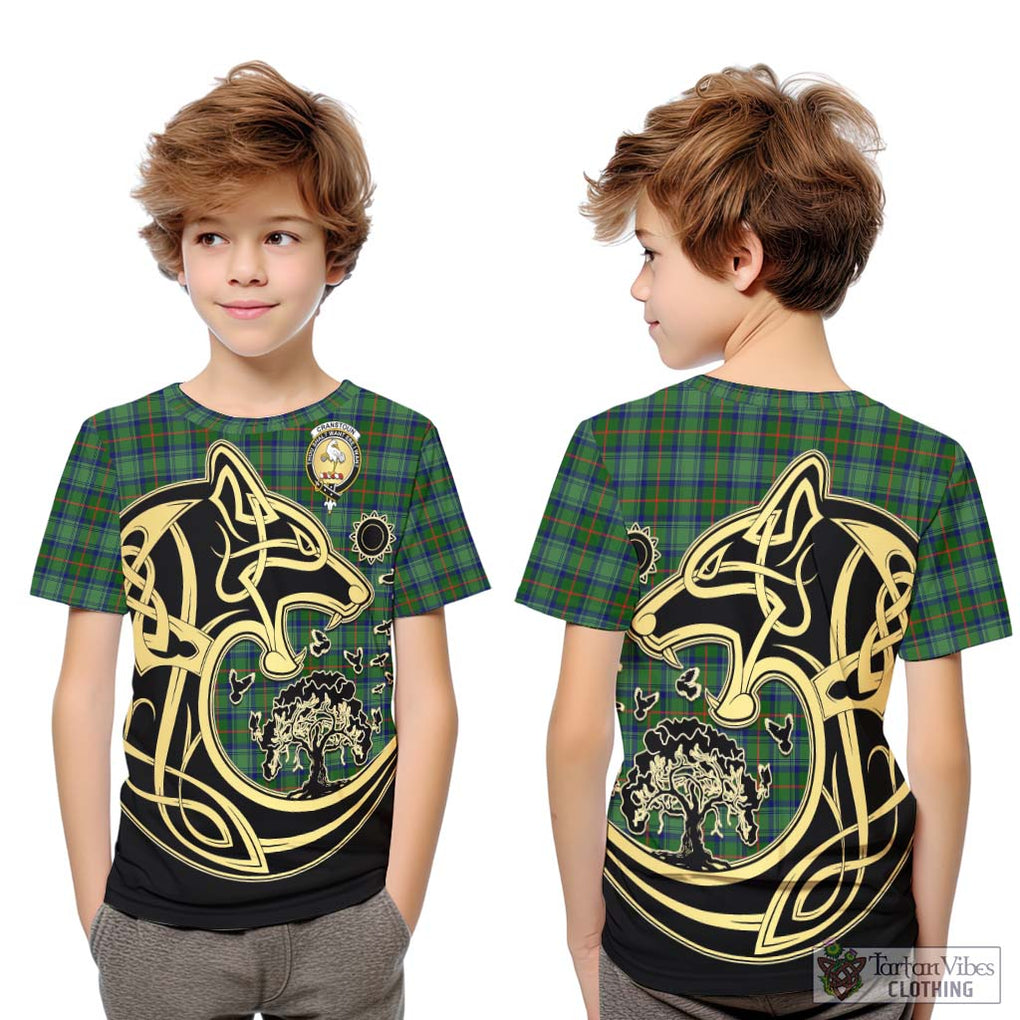 Cranstoun (Cranston) Tartan Kid T-Shirt with Family Crest Celtic Wolf Style Youth XL Size14 - Tartan Vibes Clothing