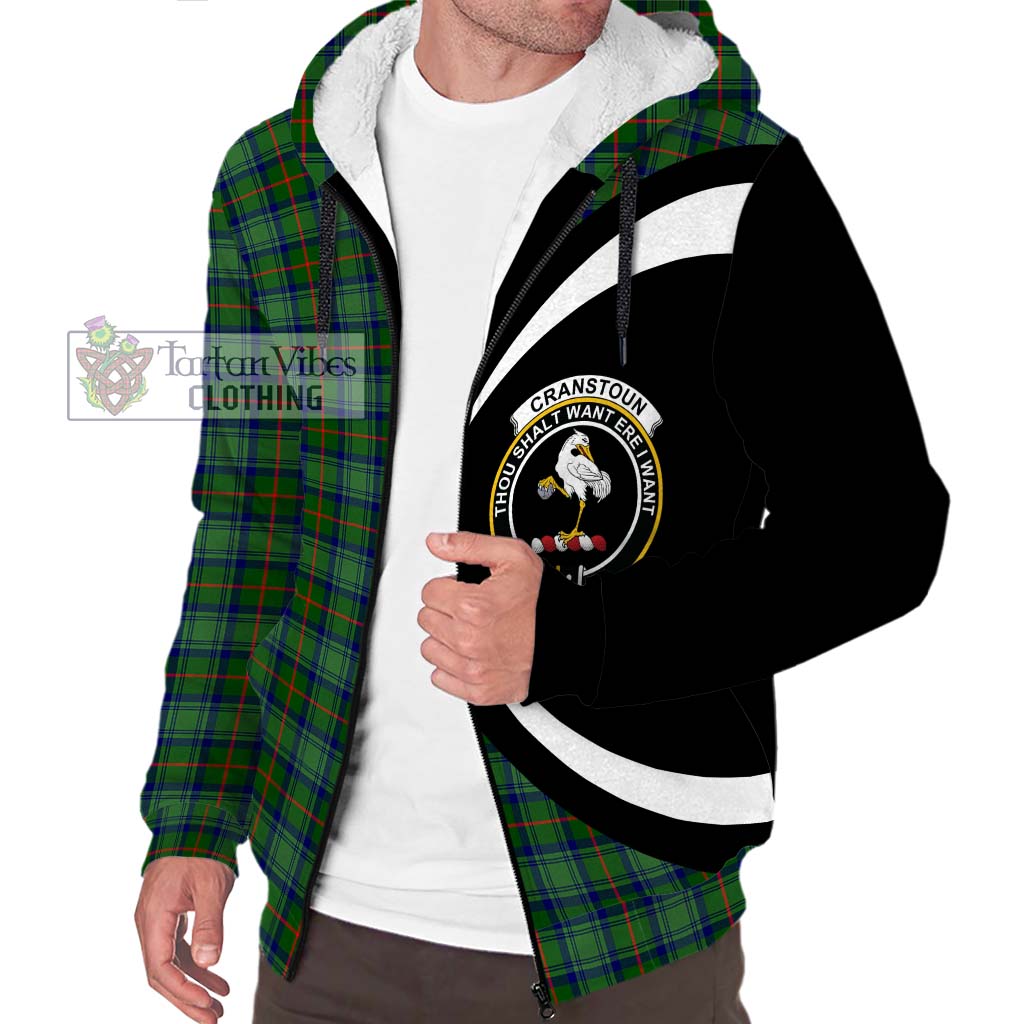 Cranstoun (Cranston) Tartan Sherpa Hoodie with Family Crest Circle Style Unisex S - Tartan Vibes Clothing