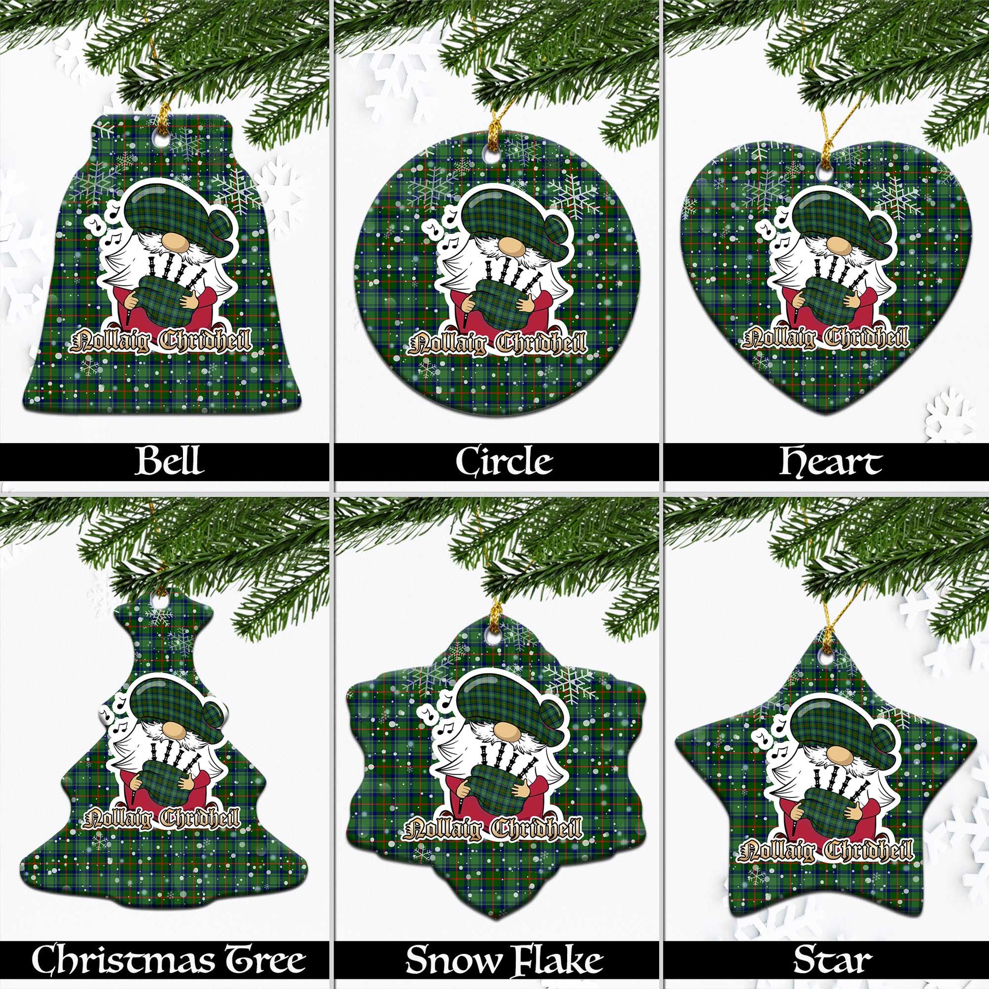 Cranstoun Tartan Christmas Ornaments with Scottish Gnome Playing Bagpipes Ceramic - Tartanvibesclothing