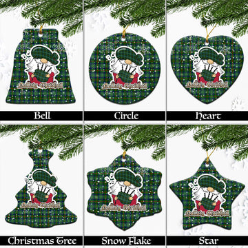 Cranstoun (Cranston) Tartan Christmas Ceramic Ornaments with Scottish Gnome Playing Bagpipes