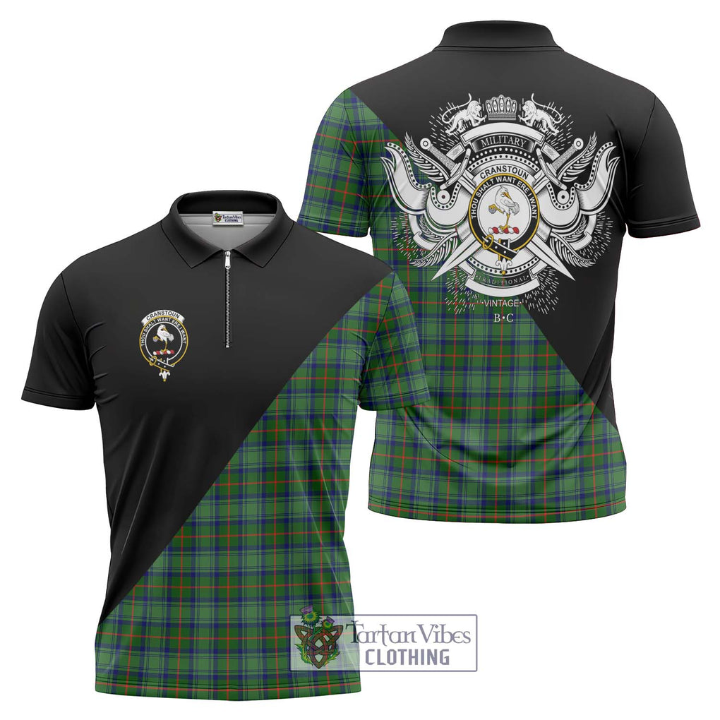 Cranstoun (Cranston) Tartan Zipper Polo Shirt with Family Crest and Military Logo Style Unisex - Tartanvibesclothing Shop