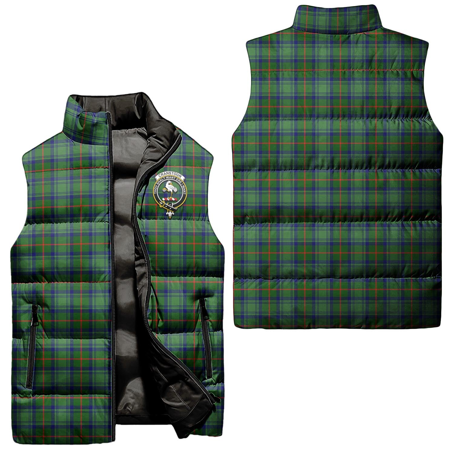 Cranstoun Tartan Sleeveless Puffer Jacket with Family Crest Unisex - Tartanvibesclothing