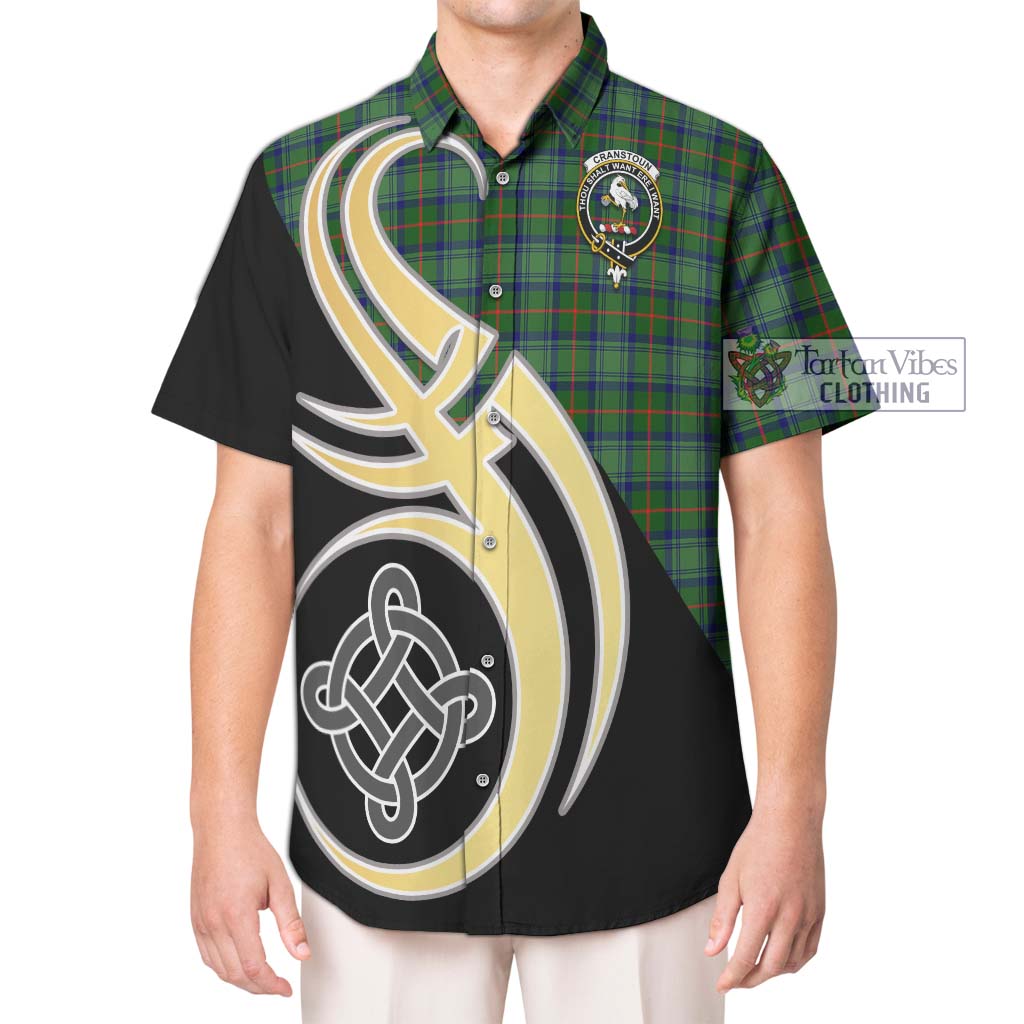 Cranstoun (Cranston) Tartan Short Sleeve Button Shirt with Family Crest and Celtic Symbol Style Kid - Tartan Vibes Clothing