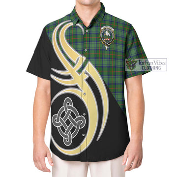 Cranstoun (Cranston) Tartan Short Sleeve Button Shirt with Family Crest and Celtic Symbol Style