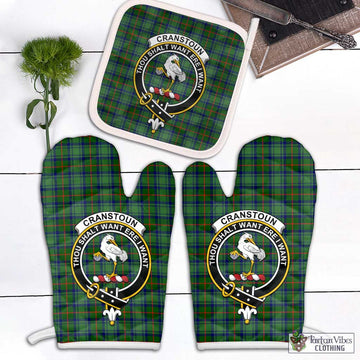 Cranstoun (Cranston) Tartan Combo Oven Mitt & Pot-Holder with Family Crest