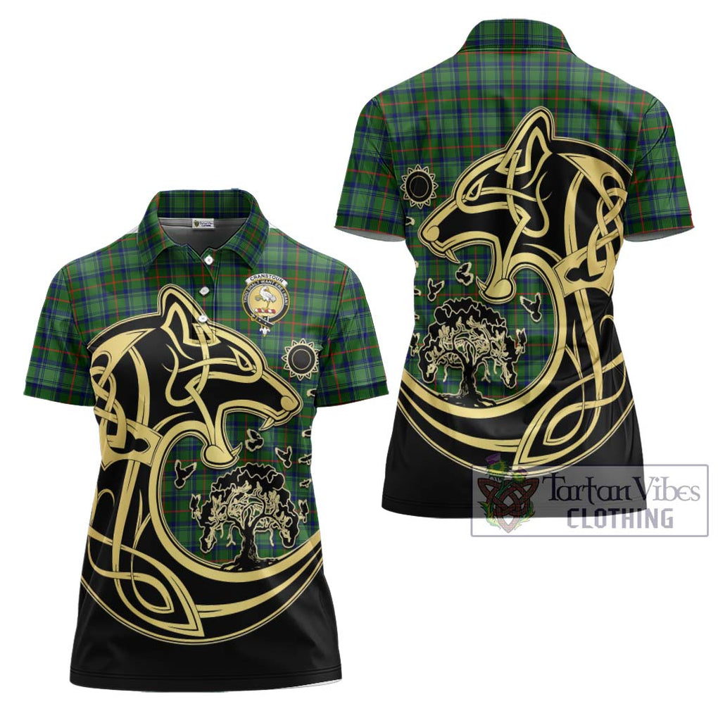 Cranstoun (Cranston) Tartan Women's Polo Shirt with Family Crest Celtic Wolf Style Women - Tartanvibesclothing Shop