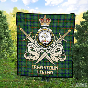 Cranstoun (Cranston) Tartan Quilt with Clan Crest and the Golden Sword of Courageous Legacy