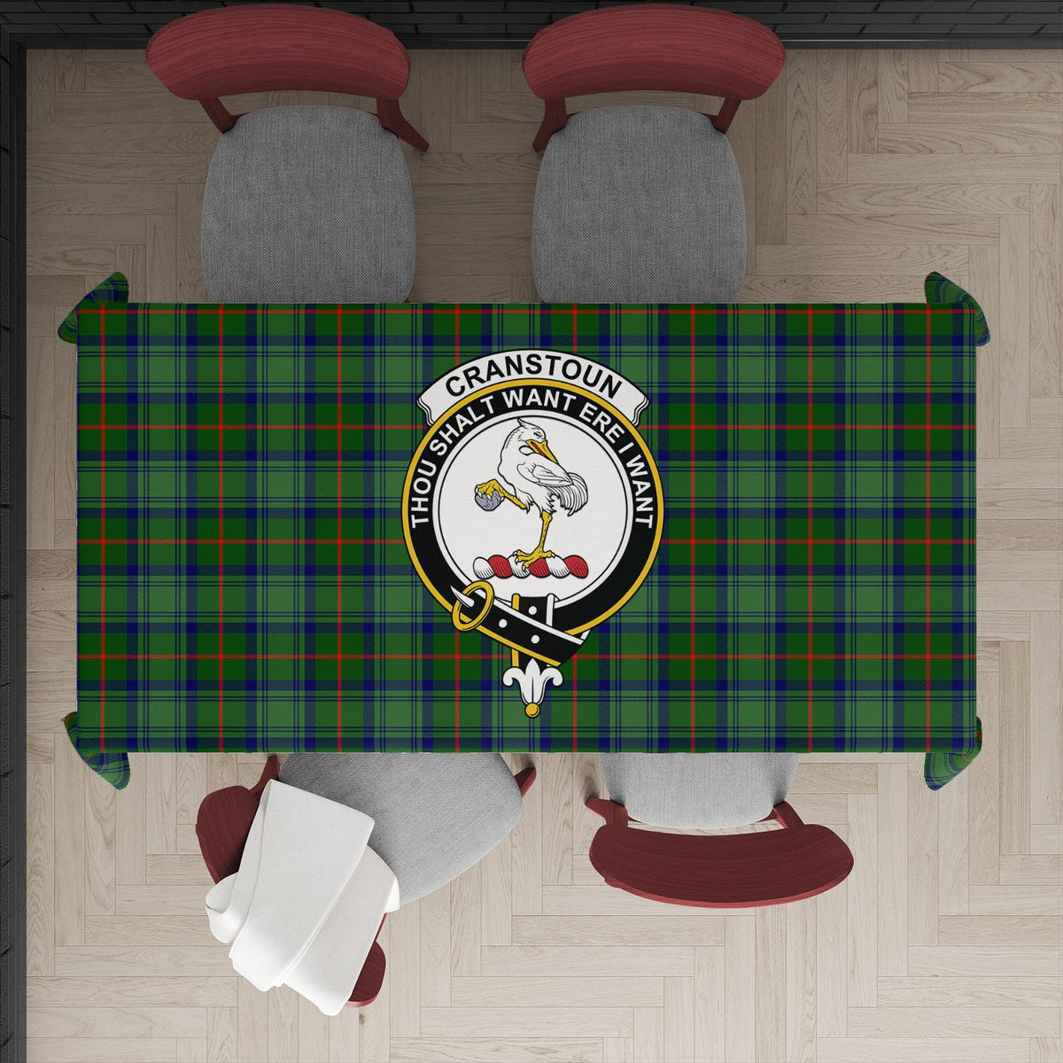 Cranstoun (Cranston) Tartan Tablecloth with Family Crest XL 57.1"x70.9"(145x180cm) - Tartan Vibes Clothing