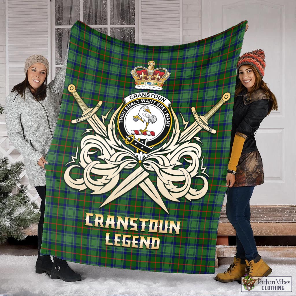 Tartan Vibes Clothing Cranstoun Tartan Blanket with Clan Crest and the Golden Sword of Courageous Legacy