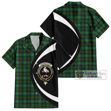 Cranstoun (Cranston) Tartan Short Sleeve Button Up with Family Crest Circle Style