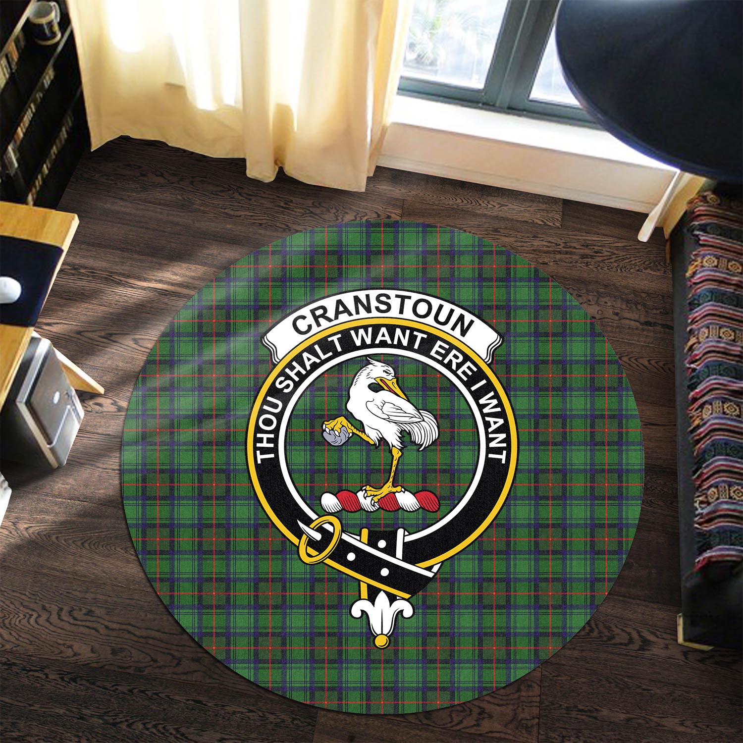 Cranstoun Tartan Round Rug with Family Crest - Tartanvibesclothing