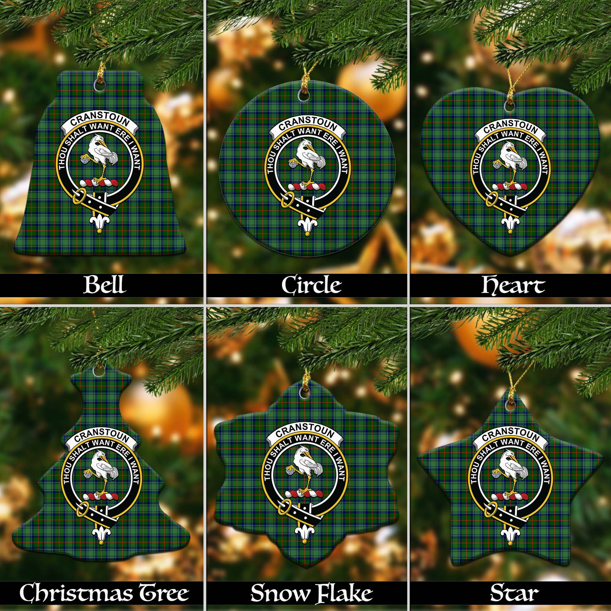 Cranstoun Tartan Christmas Ornaments with Family Crest - Tartanvibesclothing