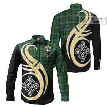 Cranstoun (Cranston) Tartan Long Sleeve Button Shirt with Family Crest and Celtic Symbol Style