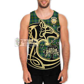 Cranstoun (Cranston) Tartan Men's Tank Top with Family Crest Celtic Wolf Style