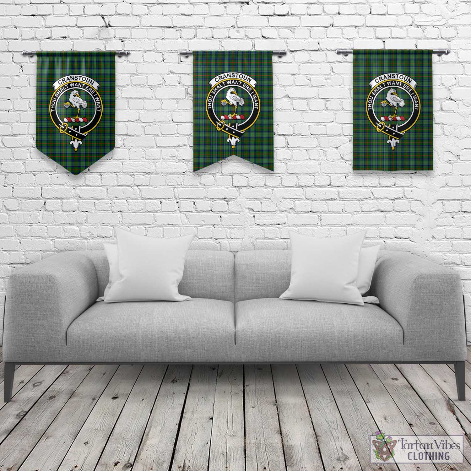 Tartan Vibes Clothing Cranstoun Tartan Gonfalon, Tartan Banner with Family Crest