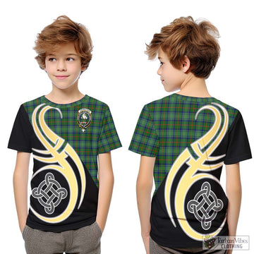 Cranstoun (Cranston) Tartan Kid T-Shirt with Family Crest and Celtic Symbol Style