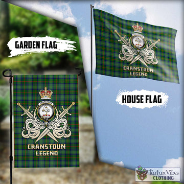 Cranstoun (Cranston) Tartan Flag with Clan Crest and the Golden Sword of Courageous Legacy