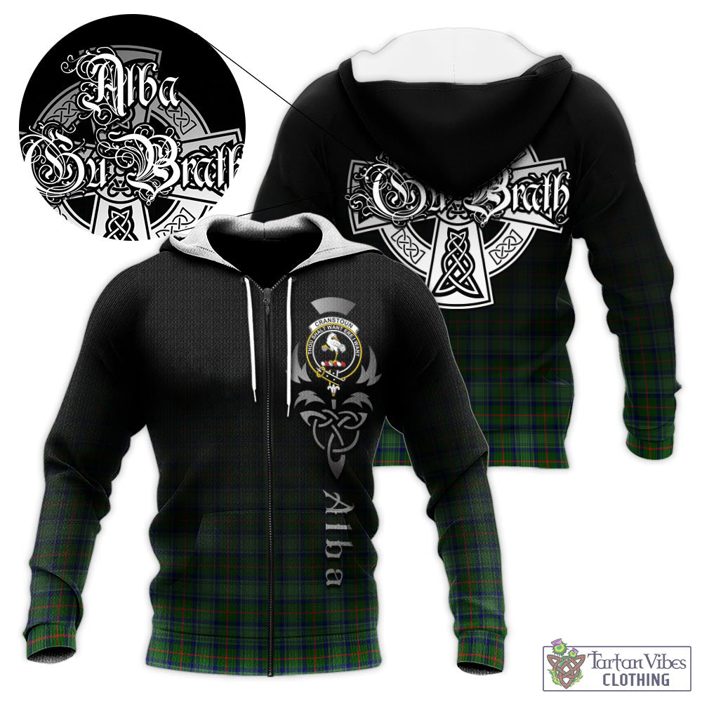 Tartan Vibes Clothing Cranstoun Tartan Knitted Hoodie Featuring Alba Gu Brath Family Crest Celtic Inspired