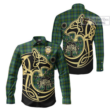 Cranstoun (Cranston) Tartan Long Sleeve Button Shirt with Family Crest Celtic Wolf Style