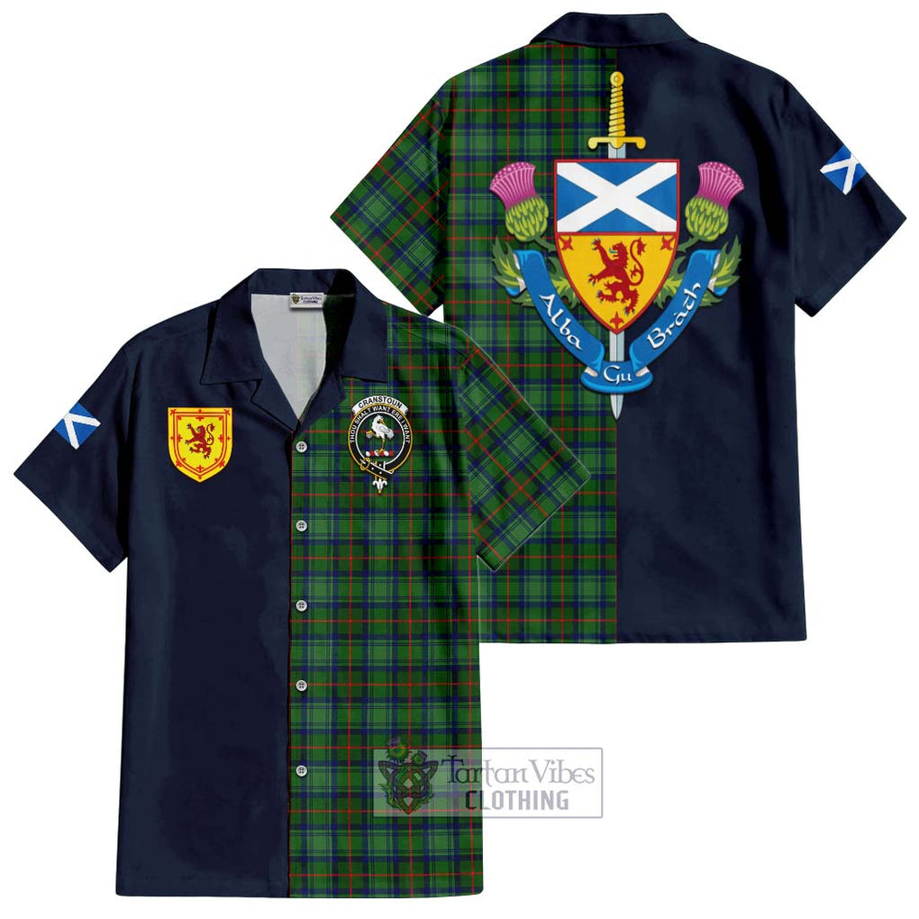 Tartan Vibes Clothing Cranstoun Tartan Short Sleeve Button Shirt with Scottish Lion Royal Arm Half Style