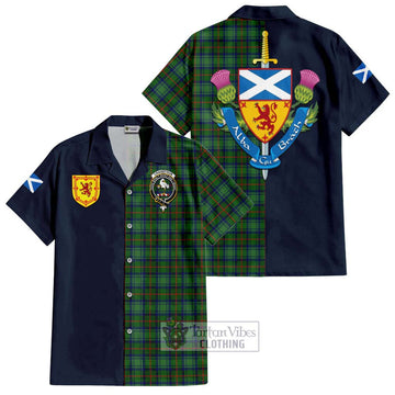 Cranstoun (Cranston) Tartan Short Sleeve Button Shirt Alba with Scottish Lion Royal Arm Half Style