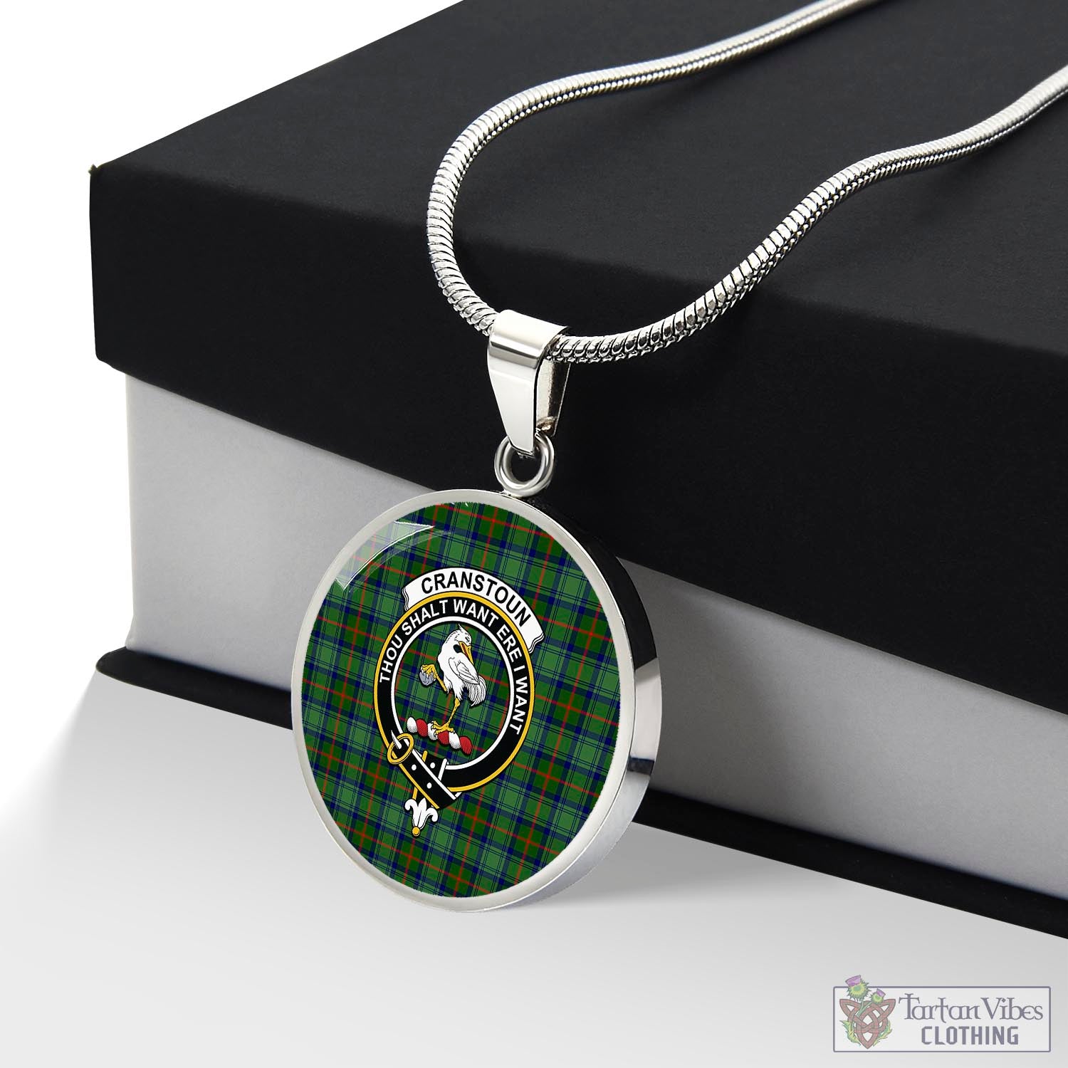 Tartan Vibes Clothing Cranstoun Tartan Circle Necklace with Family Crest